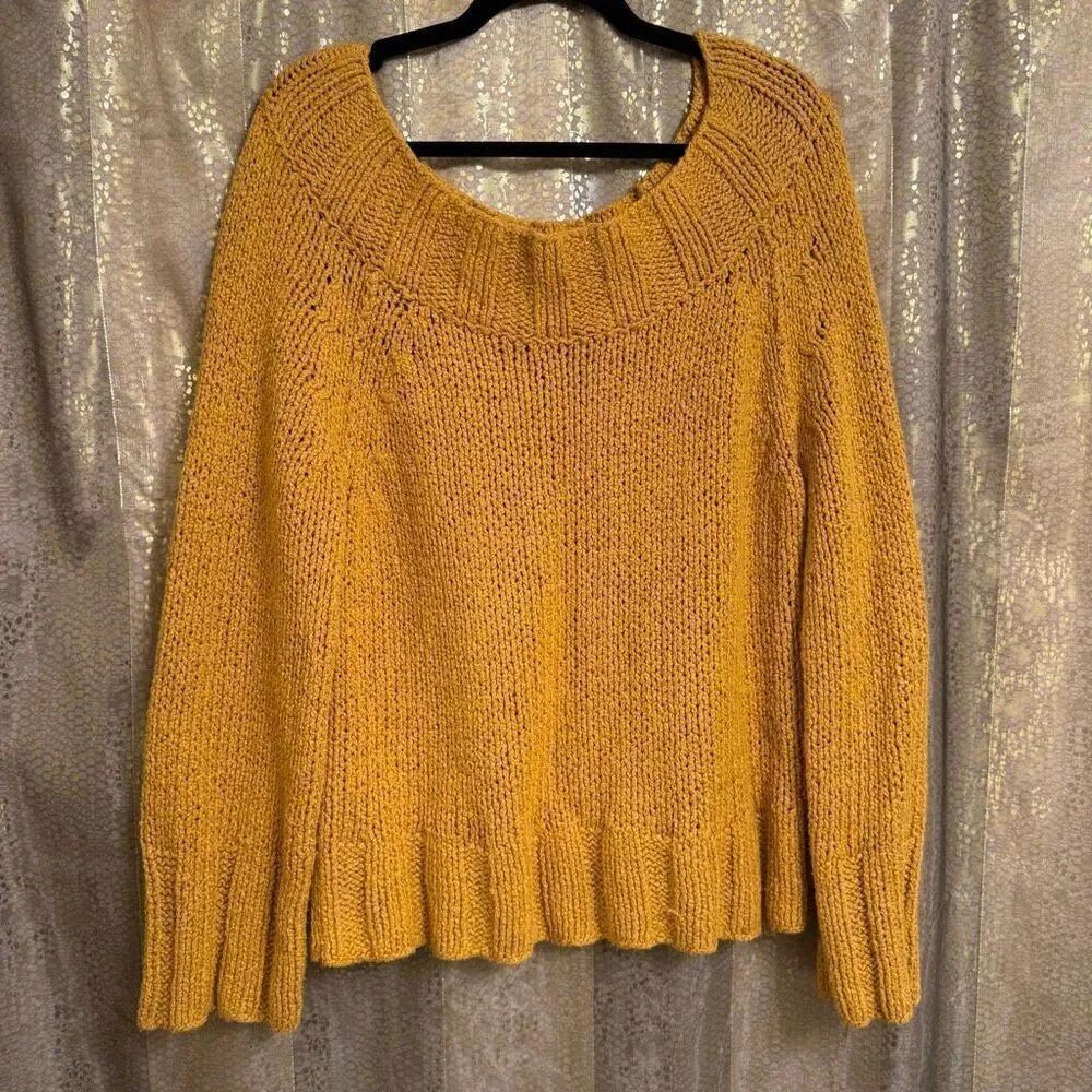 Free People Desert Sun Golden Yellow Beachy Slouch Chunky Sweater Large